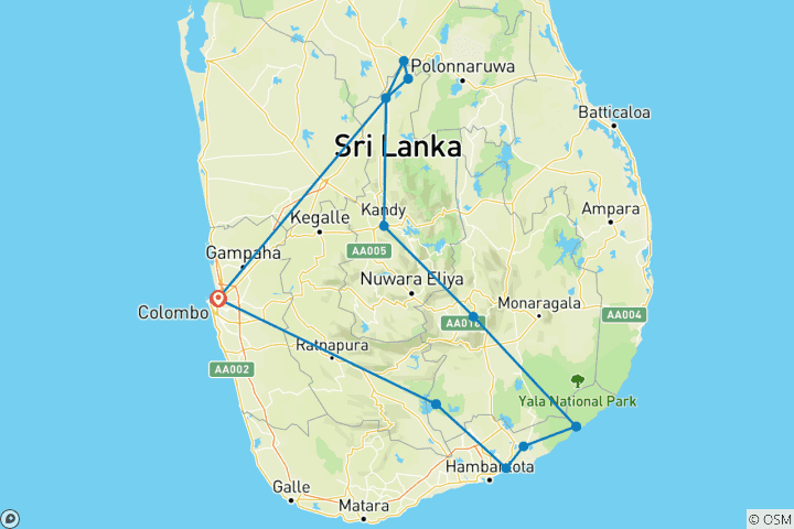 Map of Sri Lanka Wilderness & Heritage Adventure