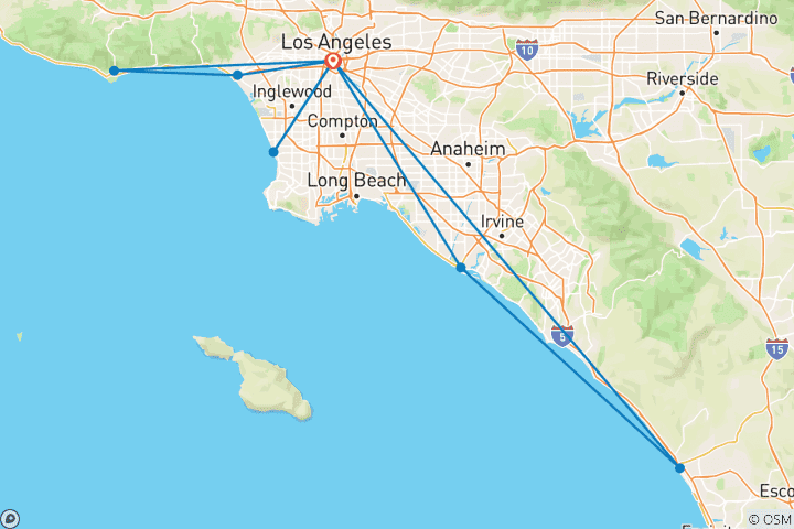 Carte du circuit LA - la splendeur d'Hollywood et des plages à perte de vue