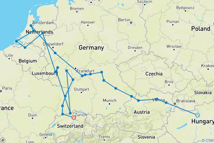 Carte du circuit Joyaux de l'Europe & Rhin romantique et Moselle 2026 - 29 jours (28 destinations)