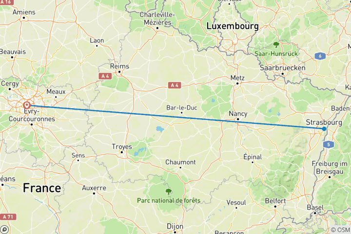 Carte du circuit La magie de Noël à Paris et Strasbourg