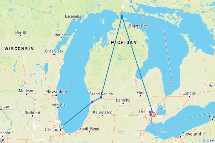Mapa de Isla Mackinac con el Festival Tulip Time (Chicago, IL a Detroit, MI) (2027)