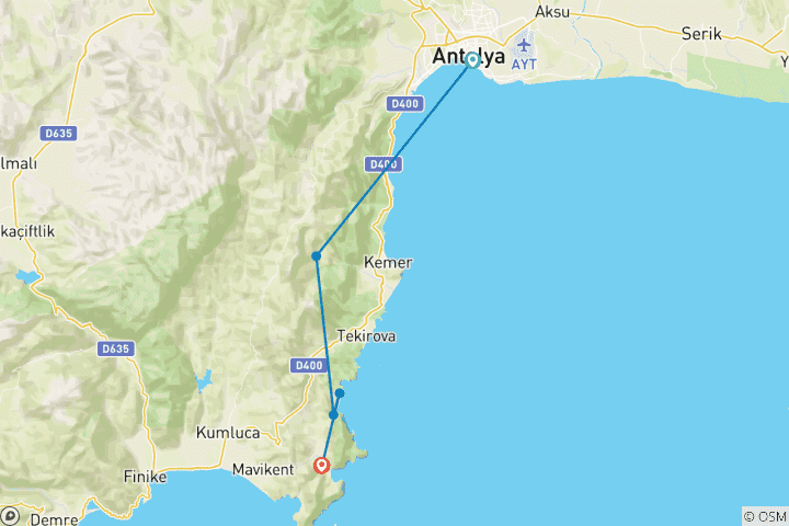 Karte von Türkei - Die schönsten Etappen des Lykischen Wegs zwischen Antalya und Adrasan (8 Tage)