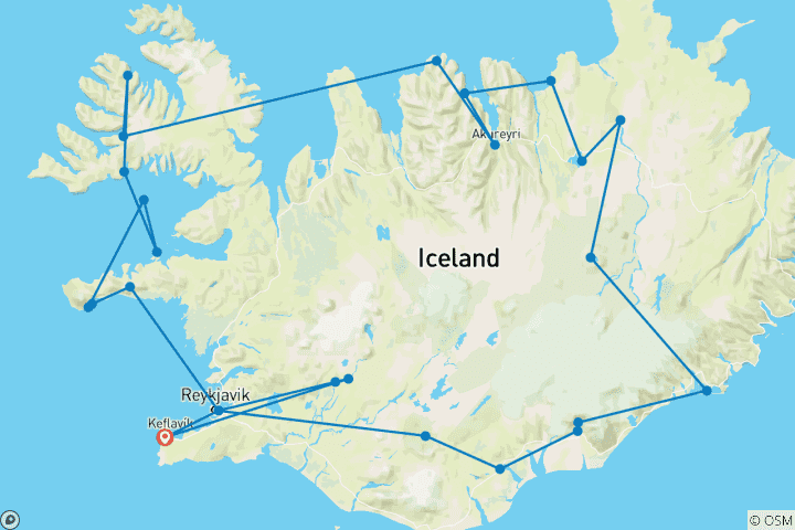 Karte von Die Vielfältige Runde durch Island (22 Tage)