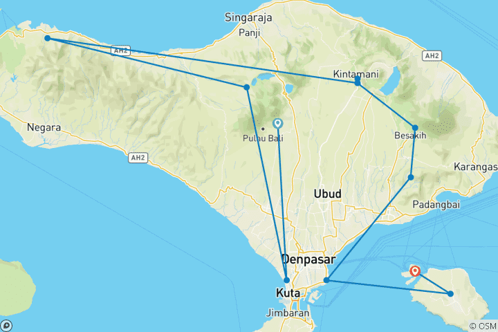 Map of 13 Days Indonesia Adventure: From Bali’s Mountains to Island Paradise