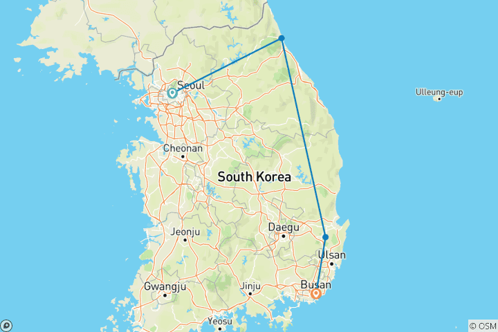 Carte du circuit 8 jours - Le meilleur de la Corée du Sud (guide privé, sans groupe) - Circuit familial personnalisable