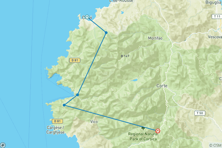 Carte du circuit Corse - Le nord du GR20 (9 jours)