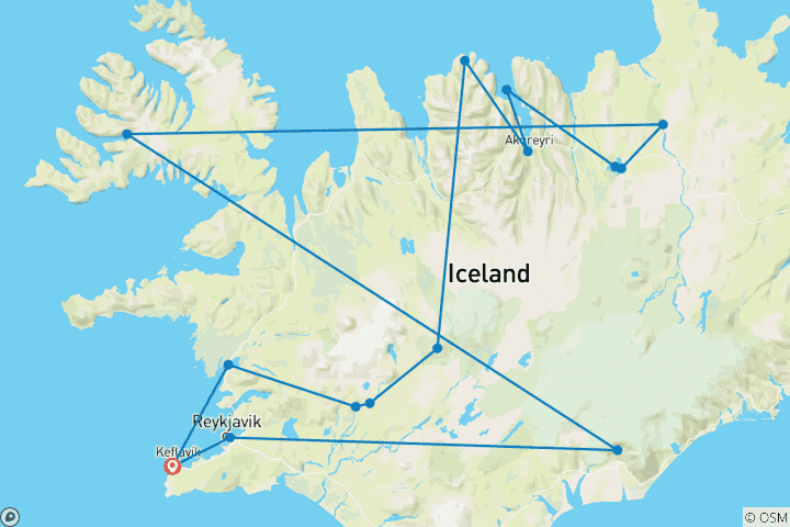Karte von Wandern & Entdecken rund um Island (15 Tage)