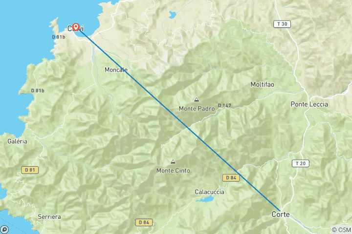 Carte du circuit Les merveilles de la Corse - la montagne et la mer (7 jours)