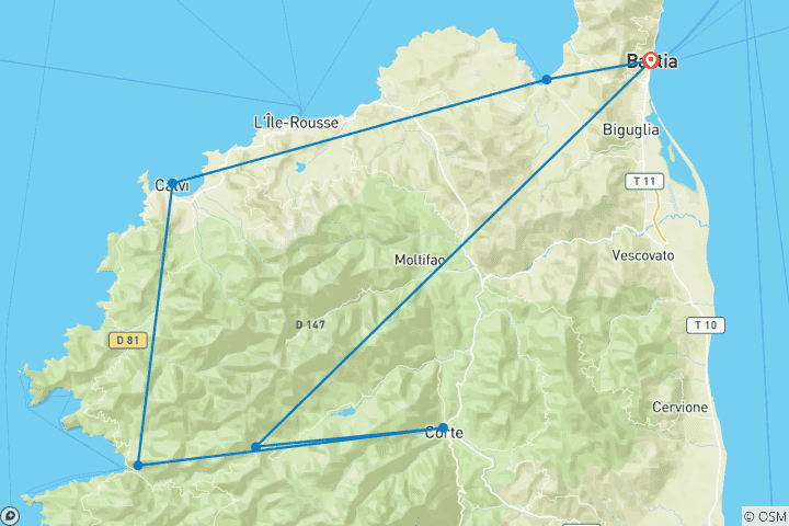 Carte du circuit Corse - Tour de vélo de course dans le nord (8 jours)