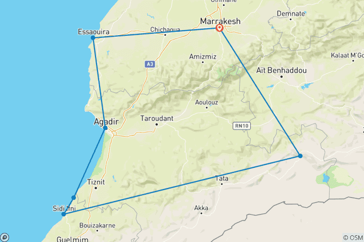 Map of Wonders of Morocco in 8 Days: Desert Gateways, Atlantic Coast & Imperial Charm