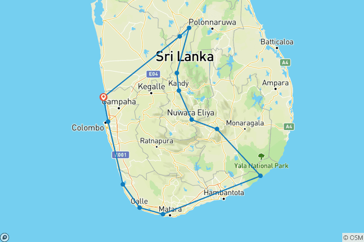 Carte du circuit Best Classic Highlights of Sri Lanka - Circuit privé de 8 jours