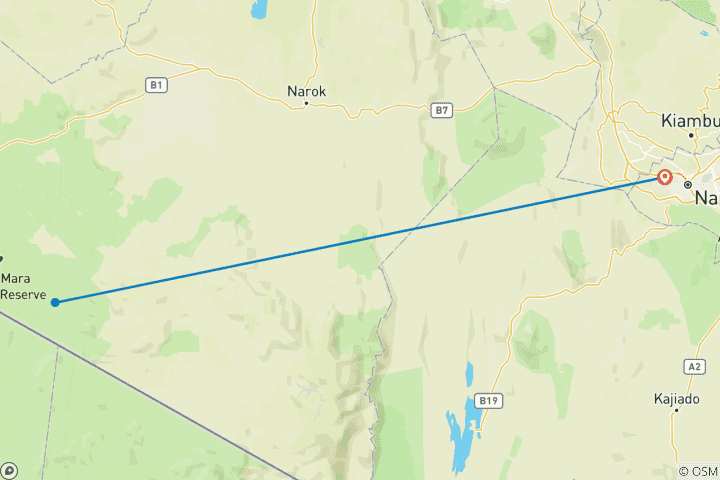 Carte du circuit Safari en groupe de 4 jours au Kenya : Migration des gnous dans le Masai Mara