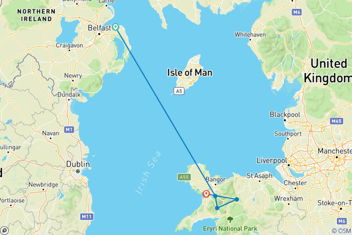 Karte von Wandern auf dem Snowdonia Slate Trail (von Bangor nach Caernarfon) (8 Tage)