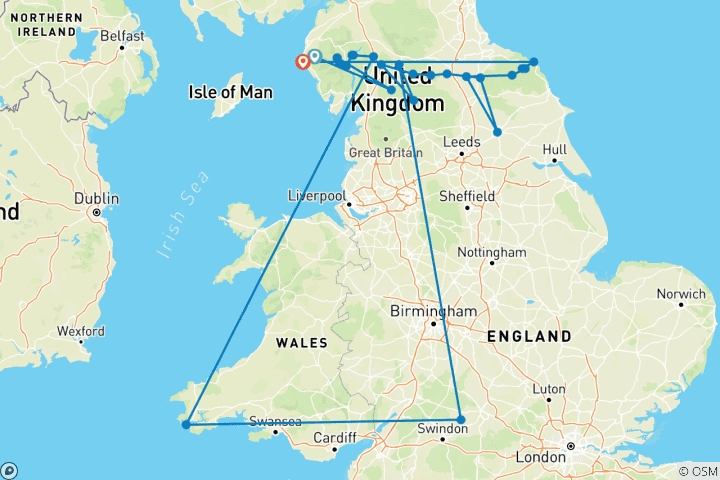 Kaart van Coast to Coast: Van St. Bees tot Robin Hoods Bay (15 dagen)