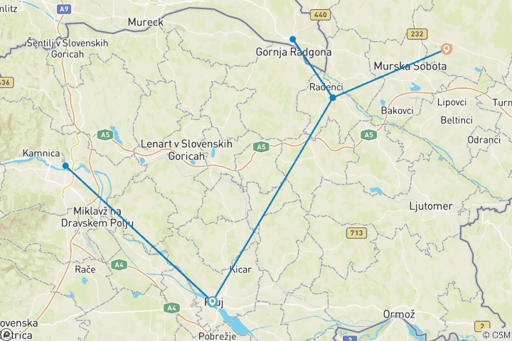 Karte von Rad, Wein & Wellness im 3-Länder-Eck (8 Tage)