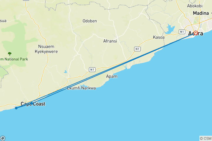 Map of 8 Days Ghana Independence Explosion tour 2026