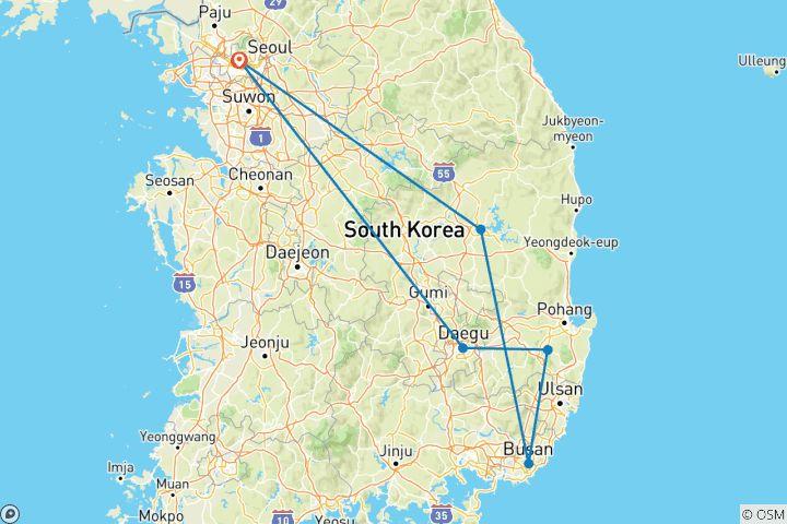 Mapa de Explorador de Corea del Sur de 11 días: Templos, montañas y costa