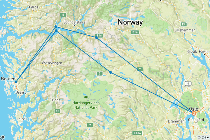 Kaart van Noorwegen: Magische Fjorden - 7 DAGEN/6 NACHTEN