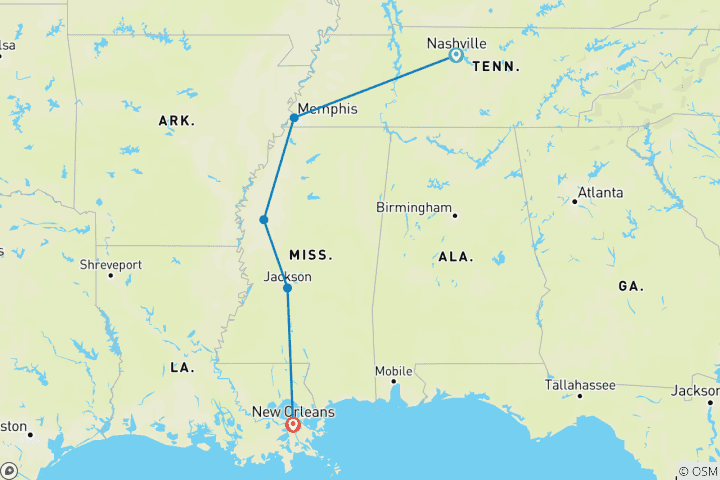 Carte du circuit L'âme du Sud profond (Classique)