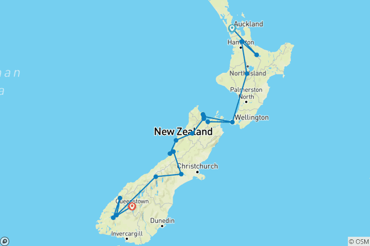Mapa de Nueva Zelanda - Ultimate New Zealand (24 días)