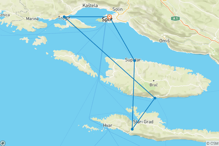 Carte du circuit Croisière Active et Padel Split - Hvar, Bol et Trogir 3 nuits