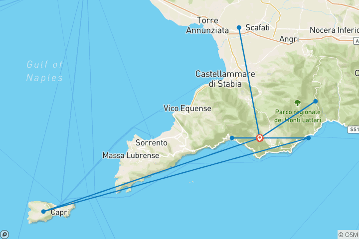 Map of Highlights of the Amalfi Coast
