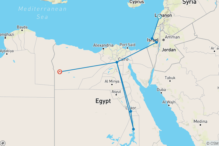Carte du circuit Programme Liban, Israël et Égypte (avec l'oasis de Siwa et la croisière sur le Nil)12 jours