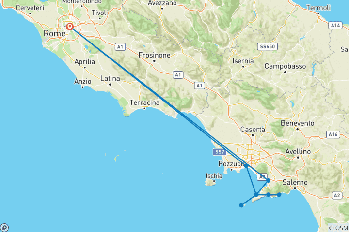 Map of Budget Rome, Sorrento & Amalfi - 7 days