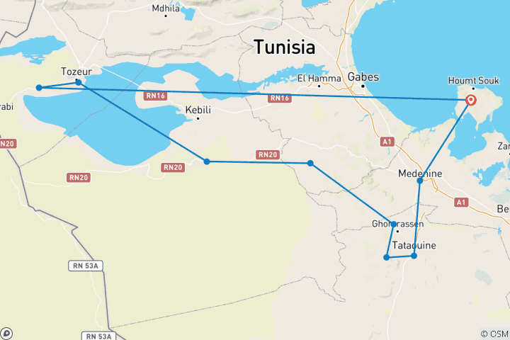 Karte von 7 Tage Tour : Tunesien Star Wars Drehorte Tour