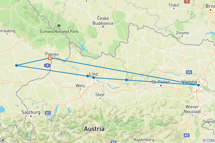 Karte von Donauradweg | Kurz + Intensiv | Passau-Wien (6 Tage)