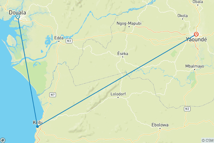 Map of Option 1 – Travel Program: Cameroon 9 day