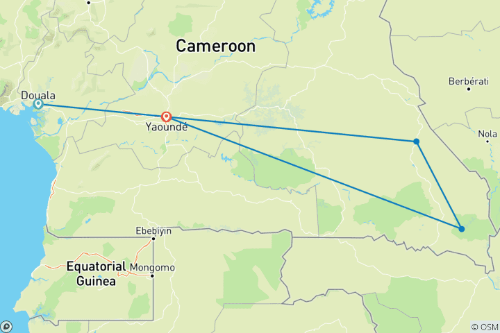 Map of Option 3 – Adventure, Nature & Discovery in Central Africa 8 Nights / 9 Days