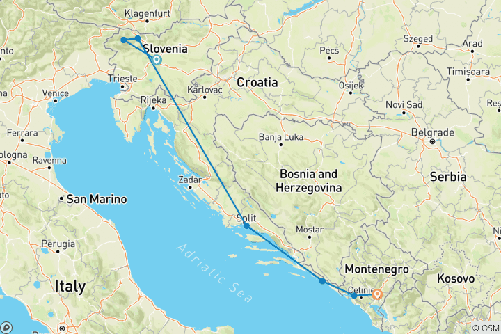 Kaart van Adriatische juweeltjes: Reis Slovenië, Kroatië & Montenegro