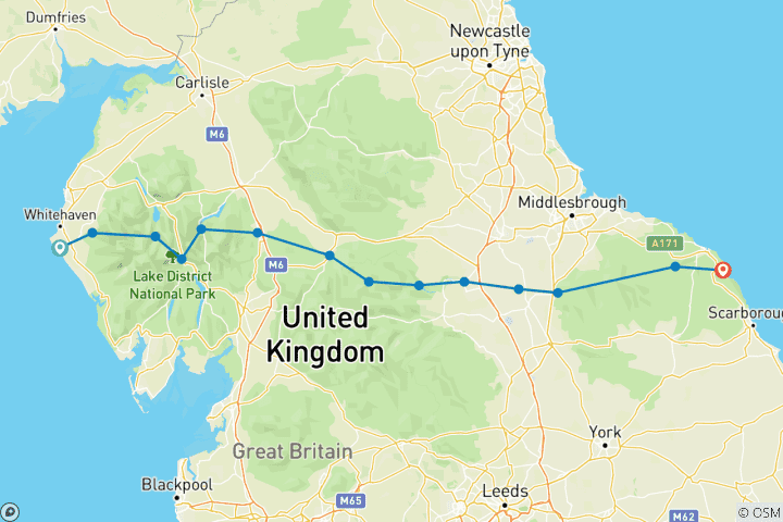 Kaart van Coast to Coast: Van St. Bees tot Robin Hoods Bay (17 dagen) (17 dagen)