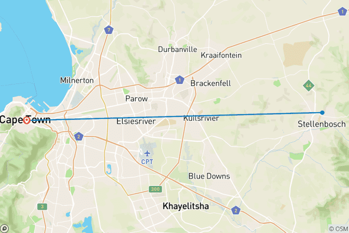 Karte von Kapstadt 3-Tages-Attraktionstouren: Haitauchen & Kaphalbinsel & Weinverkostung