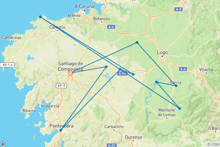 Map of Walking the Camino de Santiago (New 8day)