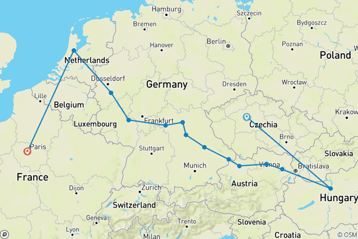 Mapa de Navidad y Año Nuevo con París y Praga 2026 - 21 Días (14 destinations)