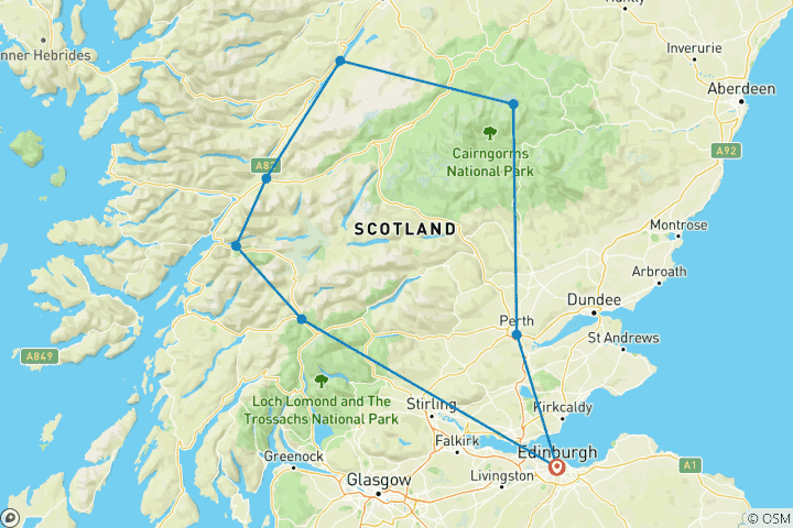Kaart van Vanuit Edinburgh: 1-Daagse Loch Ness, Glen Coe & de Highlands Tour