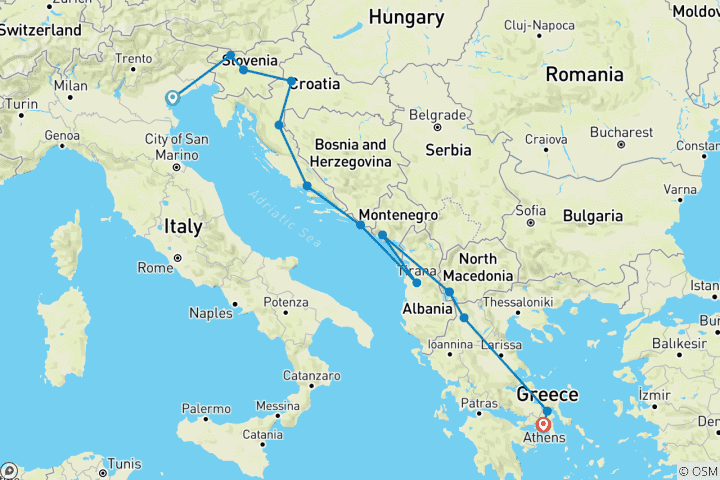 Map of Venice to Athens Timeless Treasures-Small group tour