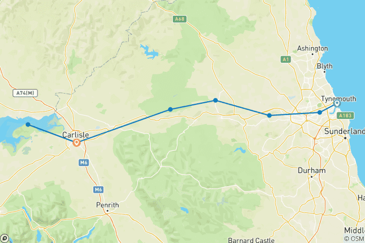 Karte von Hadrianswall – von Ost nach West - Wallsend bis Bowness-on-Solway (8 Tage) (8 Tage)