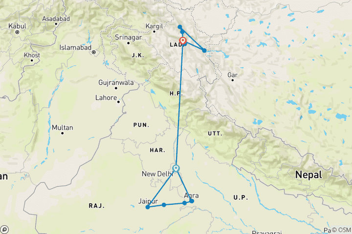 Karte von GoldenDreieck & Ladakh: Geschichte, Kultur & hohe Pässe