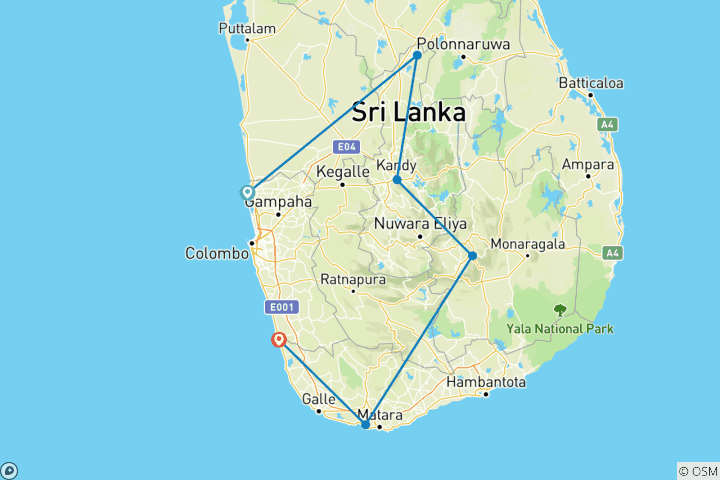 Mapa de Explorador de Sri Lanka - Viaje en grupo reducido de 10 días, cómodo