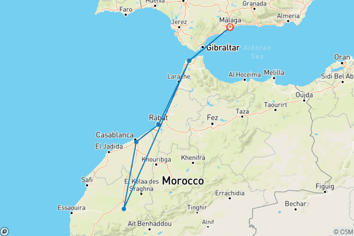 Map of Costa del Sol to Casablanca 2026-27 - 5 days