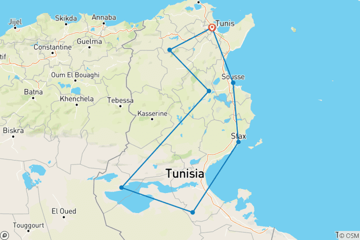 Carte du circuit Circuit immersif en Tunisie : De Carthage au Sahara