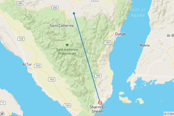 Mapa de Aventura nocturna de 2 días en el Monte Sinaí y Santa Catalina desde Sharm El Sheij