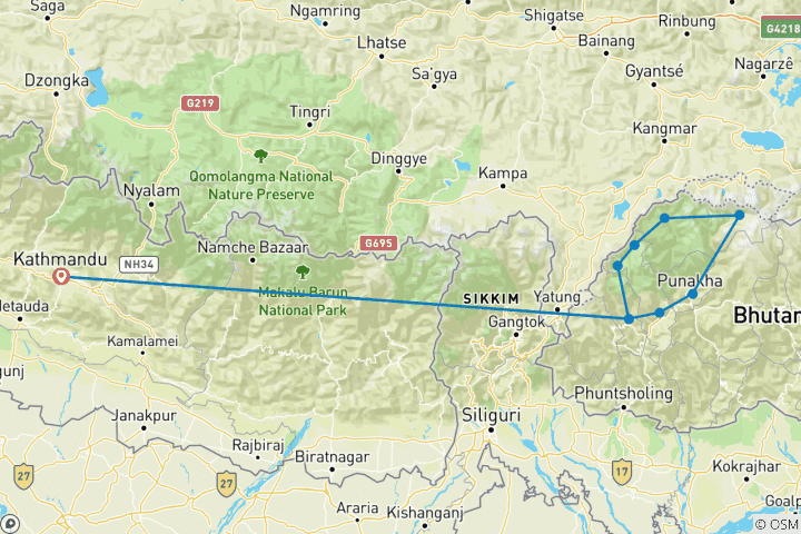 Carte du circuit Aventure Snowman Trek