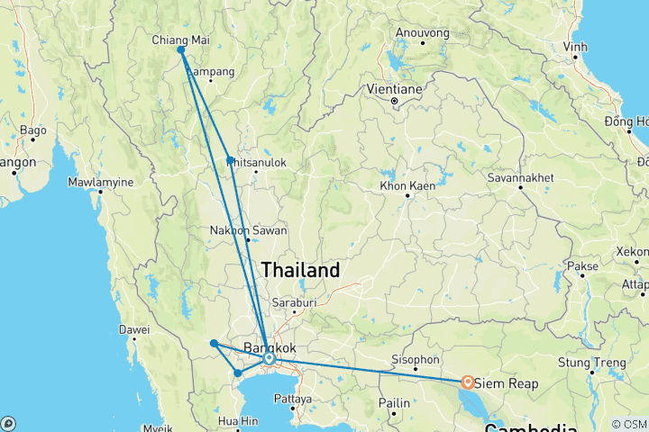Mapa de Tailandia y los Templos de Angkor (Intra Tour Air Bangkok To Sukhothai)