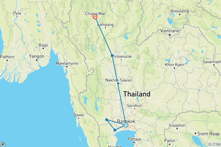 Mapa de Tesoros de Tailandia (Intra Tour Aéreo Bangkok a Sukhothai)