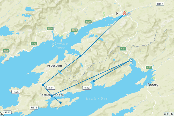 Karte von 8-tägige selbstgeführte Wanderung auf dem Beara Way (8 Tage)
