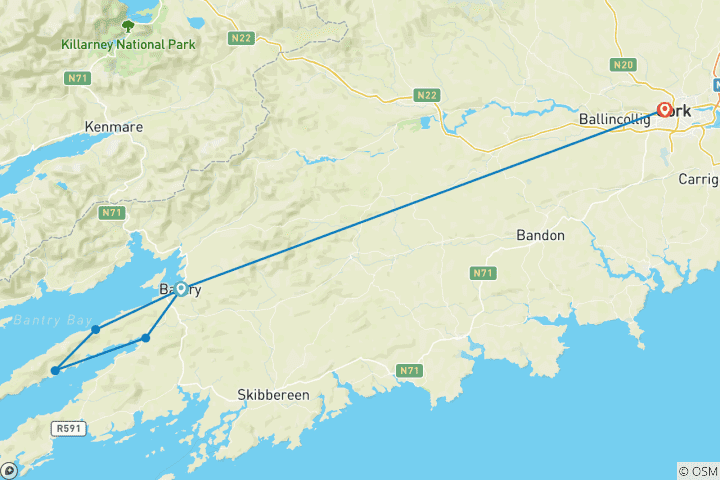 Kaart van 7-daagse trektocht met eigen gids over de Sheep's Head Way (7 dagen)